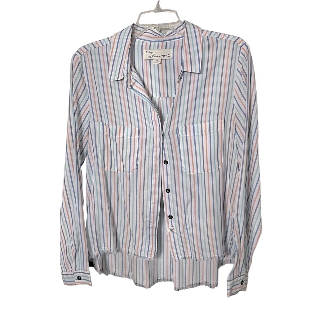 Vintage Havana women's size M button up striped top with lace up tie sides